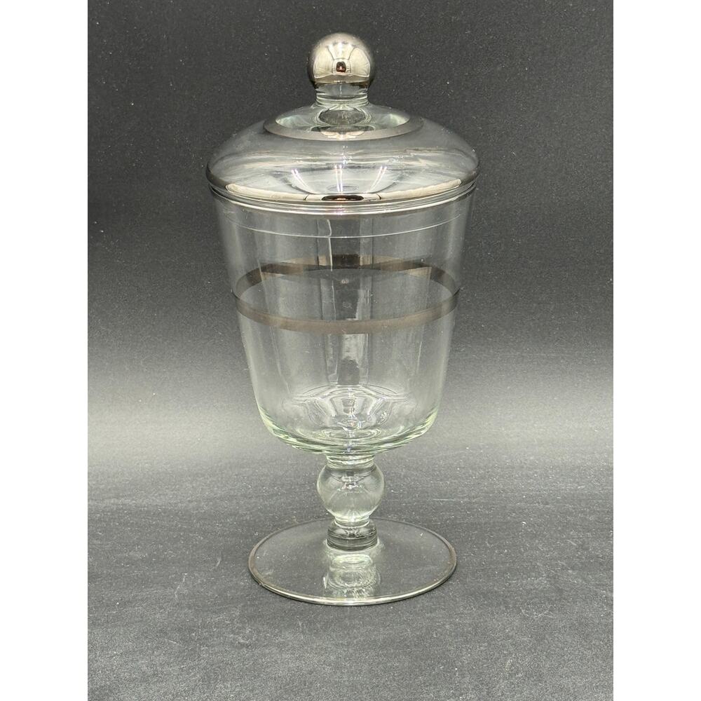 Vintage Lidded Apothocary Jar Candy Jar with Silver Knob, Rings Appx 8" Tall - Picture 4 of 8